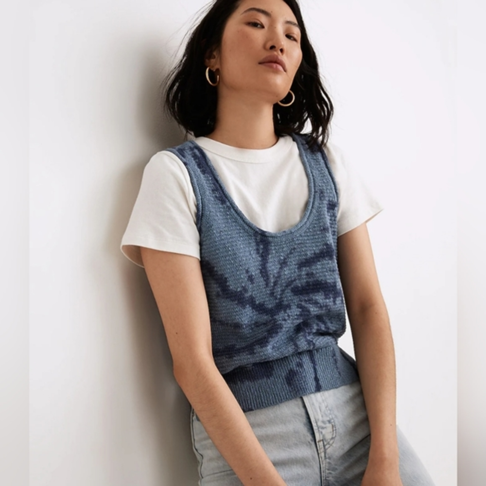 Madewell Blue Tie-Dye Knit Tank Top